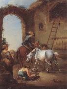 unknow artist Horsemen saddling their horses oil painting artist